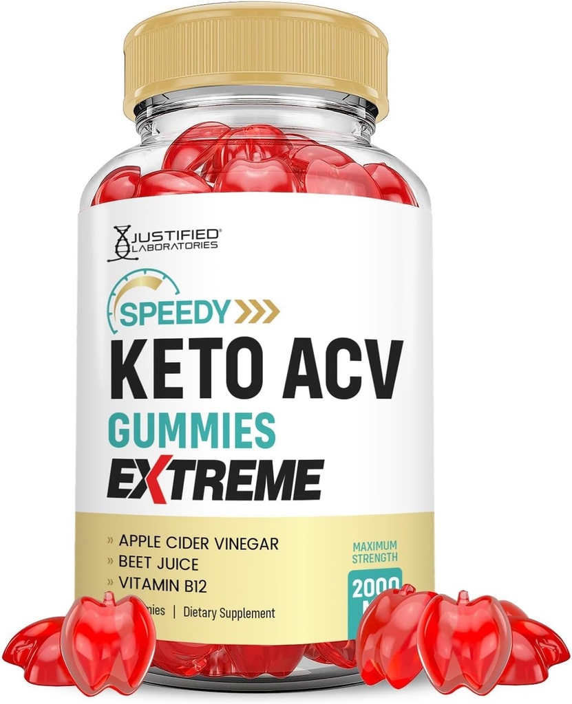 Justified Laboratories Speedy Keto ACV Gummies Extreme 2000MG Speedy Keto Gummies Advanced Formel Apple Cider Vinagar with Pomegranate Beet Juice Powder B12 Vegan Non GMO 60 Gummys