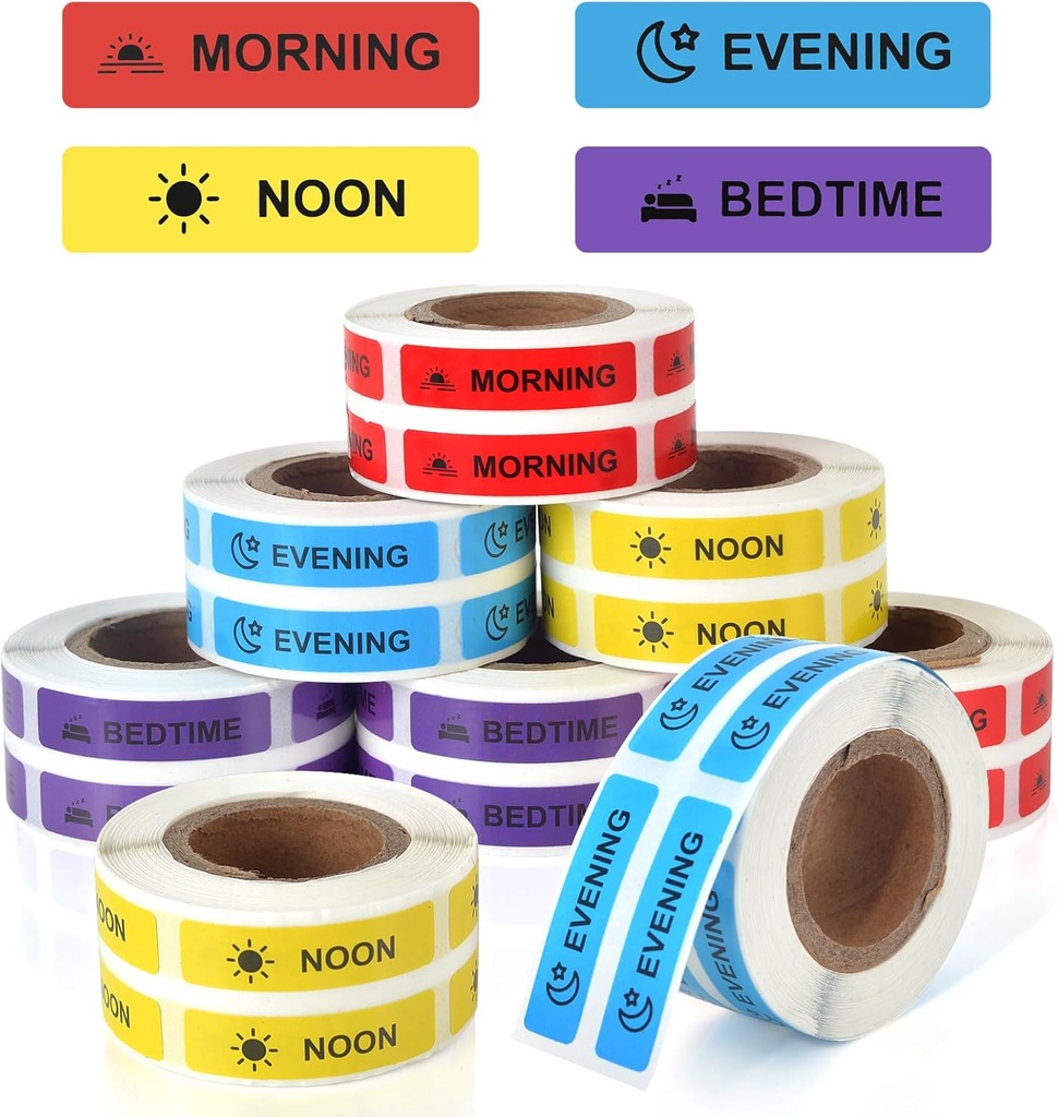 Medicine Stickers Medication Instruction Label Permanent Paper Label Morning Noon Evening Bedtime Stickers til Pill Case Planner 0,4 * 1,6 tommer (Hver design af 1000 ark)