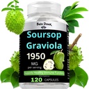 1950mg Soursop Graviola Kapsler (Guanábana) Organic Blads Powder Rich in Potent Antioxidants - 120 Kapsler 40 Servere