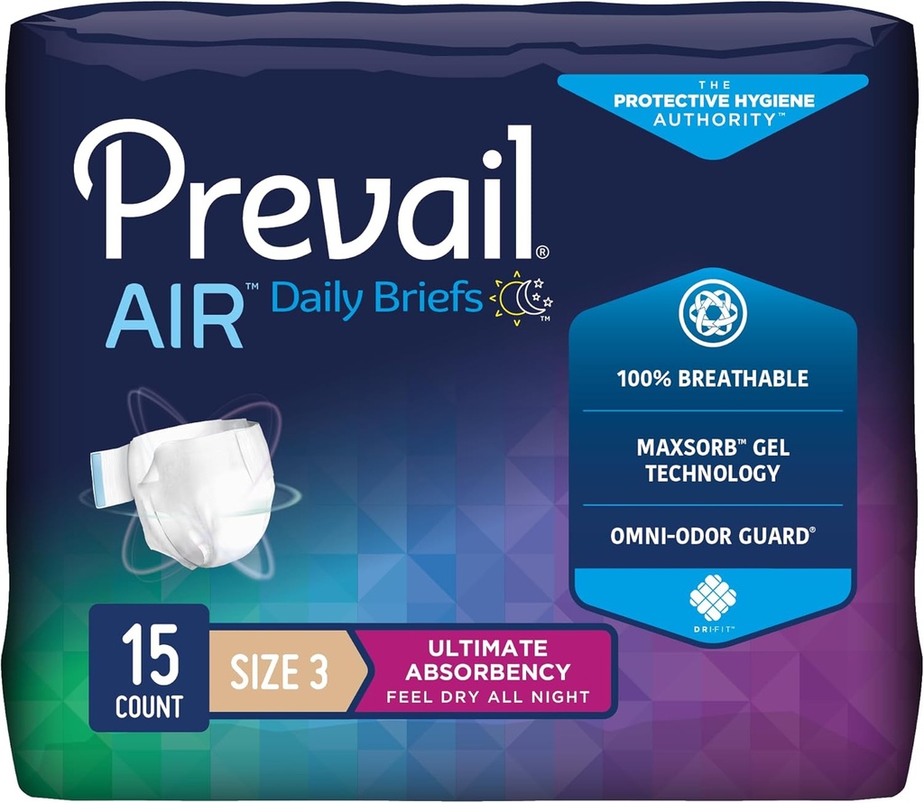 Prevail Breezers 360 Incontinence Briefs, Ultimate Absorbency, Størrelse 3, 15 Greve (pakke med 4)
