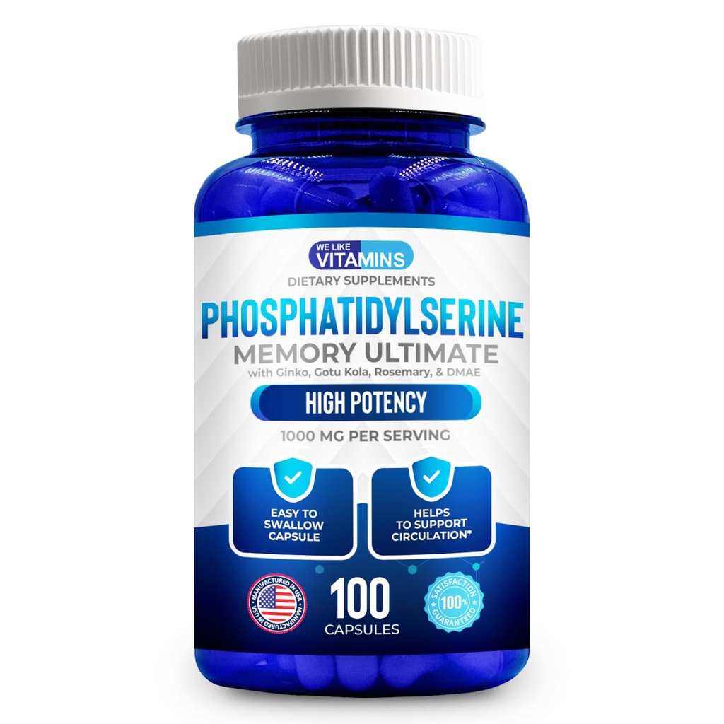 Vi kan lide vitaminer Phosphatidylserine supplement med Gingko Biloba, Gotu Kola, DMAE - Forbedrer fokus, hukommelse, kognitiv funktion - Soy- Free 1000mg hukommelse Ultimate Complex - 100 Easy- to- Swallow kapsler