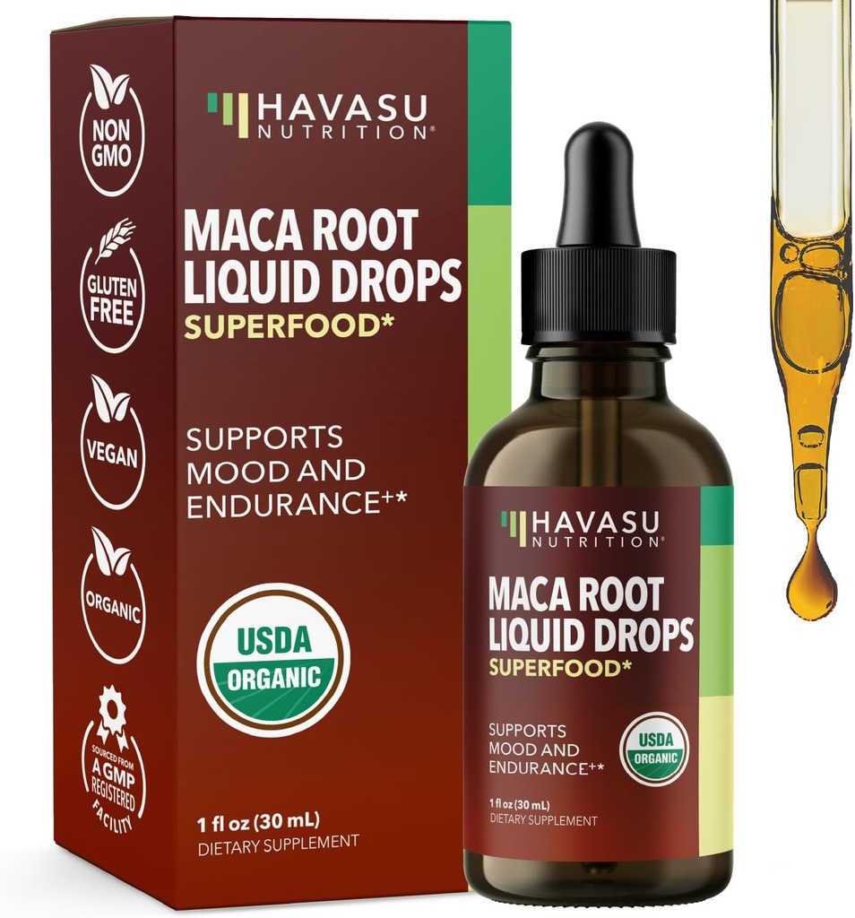 Organic Maca Root Liquid Drops - Understøtter Hormone Balance, Mood, og energi i kvinder og mænd - Lepidium Meyenii til støtte ydeevne og Vitality - non-GMO, Vegan, Unflavored - 60 Serveringer