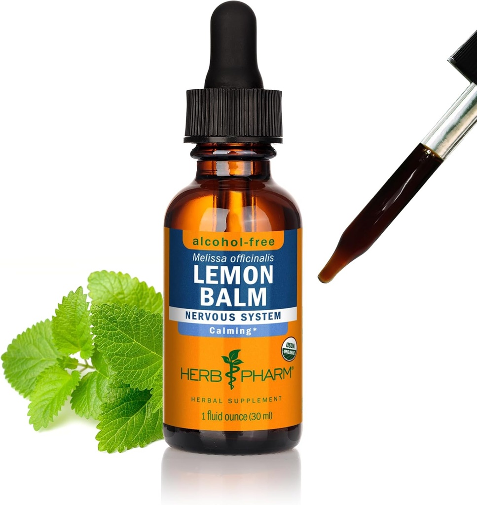 Herb Pharm Certified Organic Lemon Balm Liquid Extract for Calming Nervesystemet Support, Alkoholfri Glycerit, 1 Oz