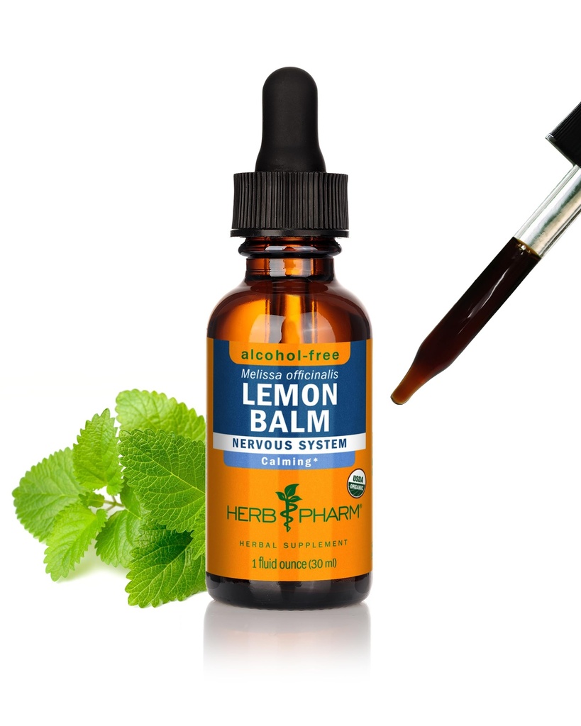 Herb Pharm Certified Organic Lemon Balm Liquid Extract for Calming Nervesystemet Support, Alkoholfri Glycerit, 1 Oz