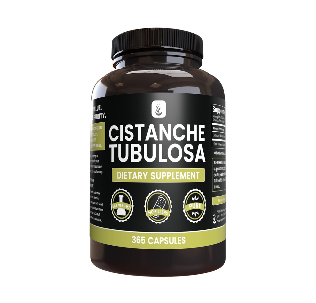 Pure Original Ingredienser Cistanche Tubulosa (365 kapsler) Ingen Magnesium eller Rice Fillers, Altid Pure, Lab Verified