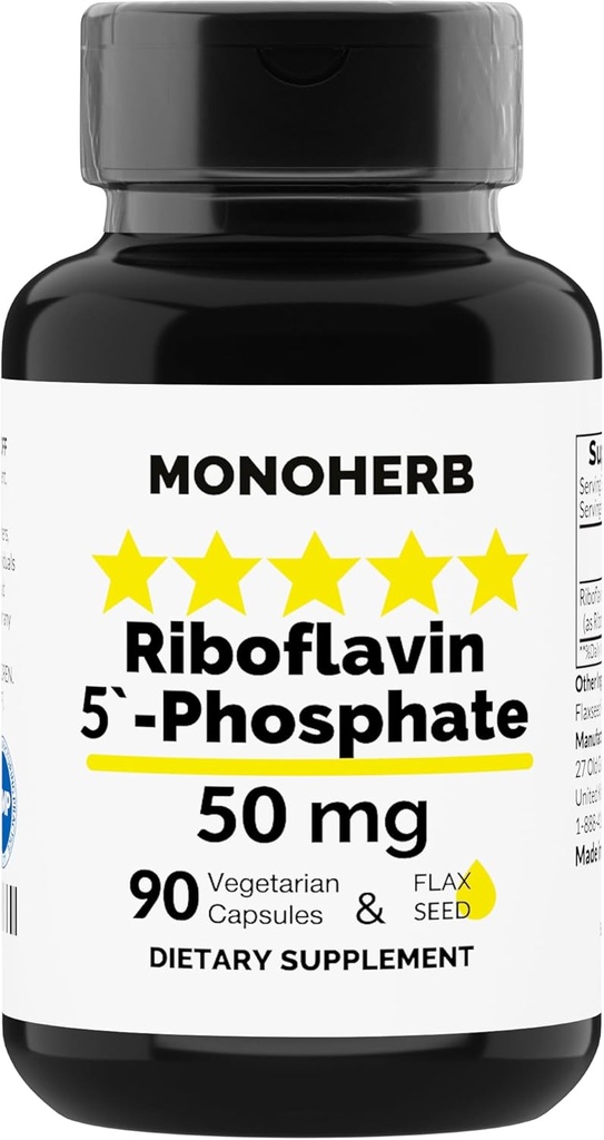 MONOHERB Riboflavin 5 '-phosphat 50 mg - 90 Vegetariske kapsler - Bioactive Vitamin B2 - Made in USA