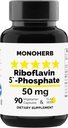MONOHERB Riboflavin 5 '-phosphat 50 mg - 90 Vegetariske kapsler - Bioactive Vitamin B2 - Made in USA