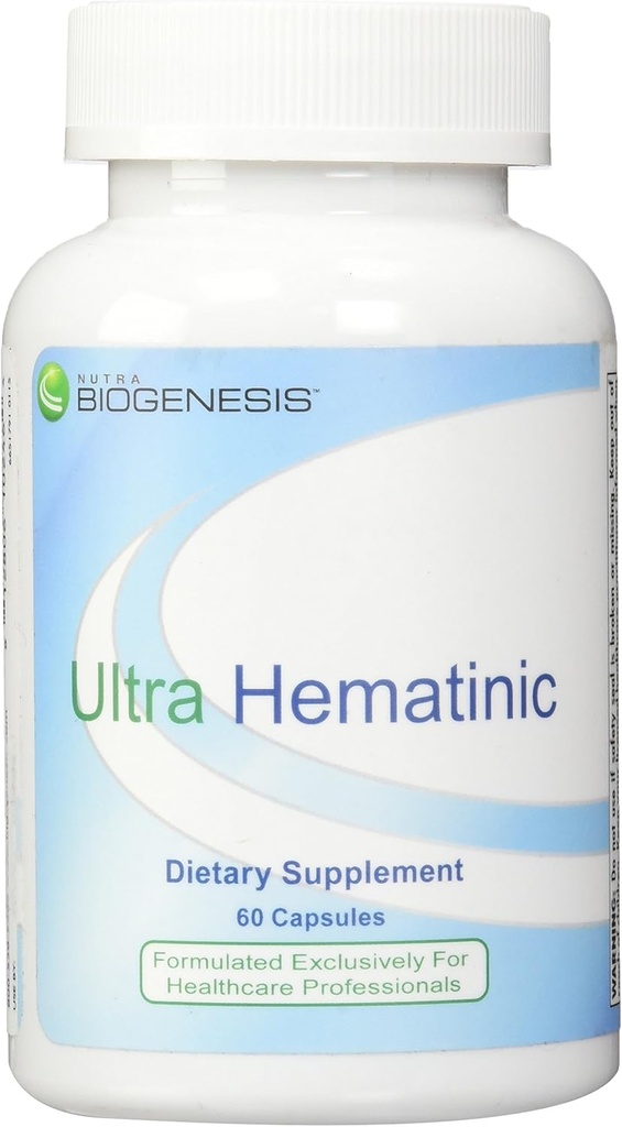 Nutra BioGenesis - Ultra Hematinc - Jern, B Vitaminer og kobber til jernabsorption, RBC Support and Energy - 60 Kapsler