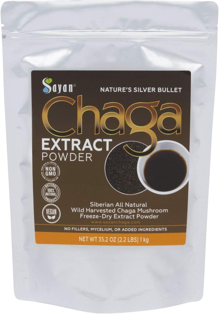 Sayan Chaga Mushroom Extract Powder (2.2 Lb) - Fryse Tørret Sibirisk Wild Hartered - Organic Antioxidant Tea for Immunation and fordøjelse Support - Focus, Energy, Clarity, Wellness - Ingen tilsætningsstoffer