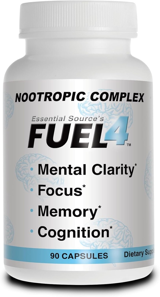 Fuel4 Nootrop Brain Support Supplement - Focus & Mental Clarity Kapsler med vitamin D3, Ginkgo Biloba, Cognivia, Alpha GPC, DMAE & Huperzine A - Non- GMO, Lavet i USA - 90 Veggie Kapsler