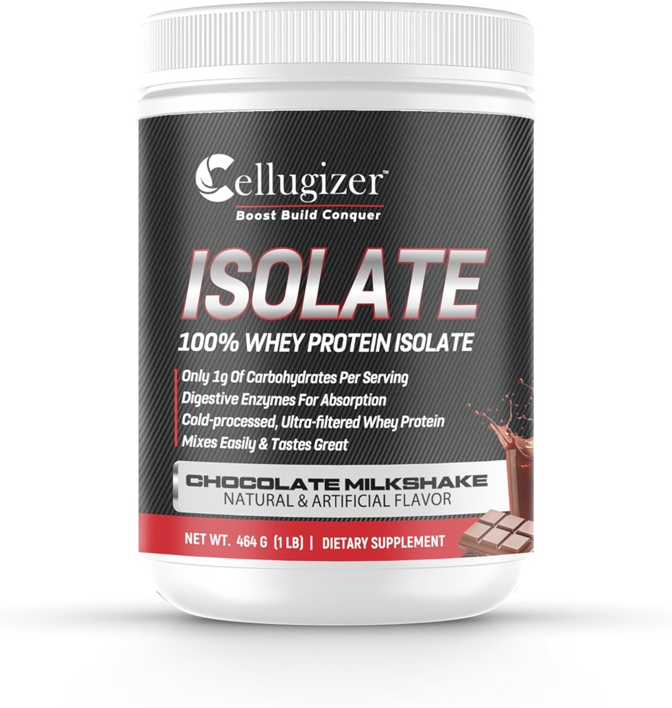 Cellugizer 100% Whey Isolate 1lb, Chocolate I 25g Protein, Fast Digesting I 0g Sugar, Low Carb
