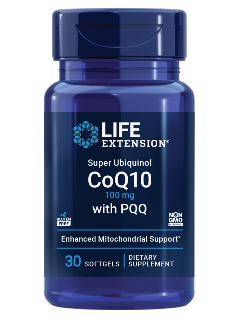 Life Extension Super Ubiquinol CoQ10 med PQQ, coenzym Q10, pyrroloquinoline Quinone, Heart Health Supplement, Maximum Absorption, 100 mg, Non- GMO, Gluten- Free, 30 bløddele