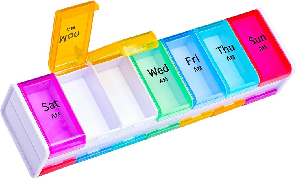 White Extra Large Pill Organizer 2 gange om dagen, XXL Pill Box 7 dag, Big Weekly Pill Box Organizer, Kæmpe AM PM Pill Case, Giant Daily Pill Container med 14 XL Segment for All Meds (Double- Sidet)