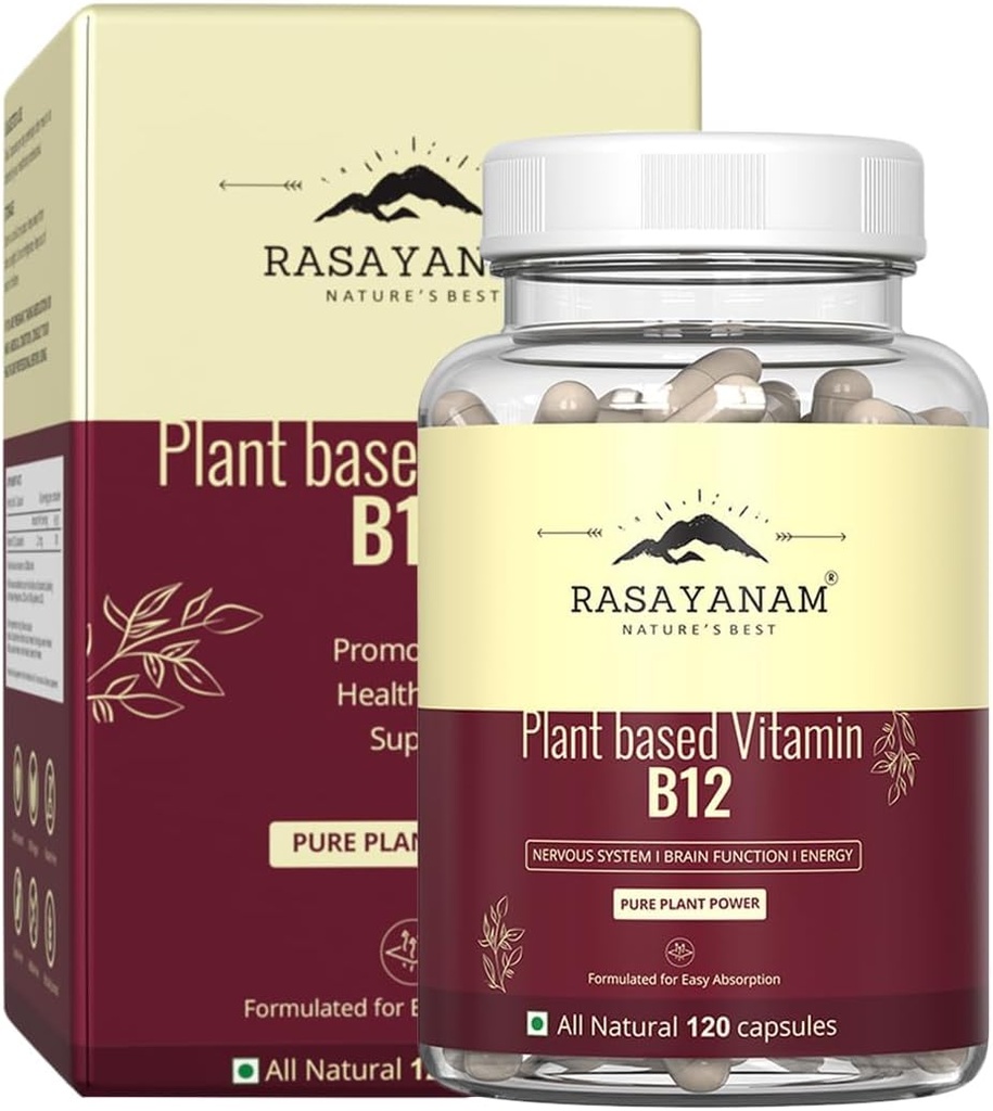 Plantebaseret vitamin B12 supplement til mænd og kvinder i 124; Organisk formering for vegetarer & Vegans til at støtte nervesystemet & Brain funktion, Caplet