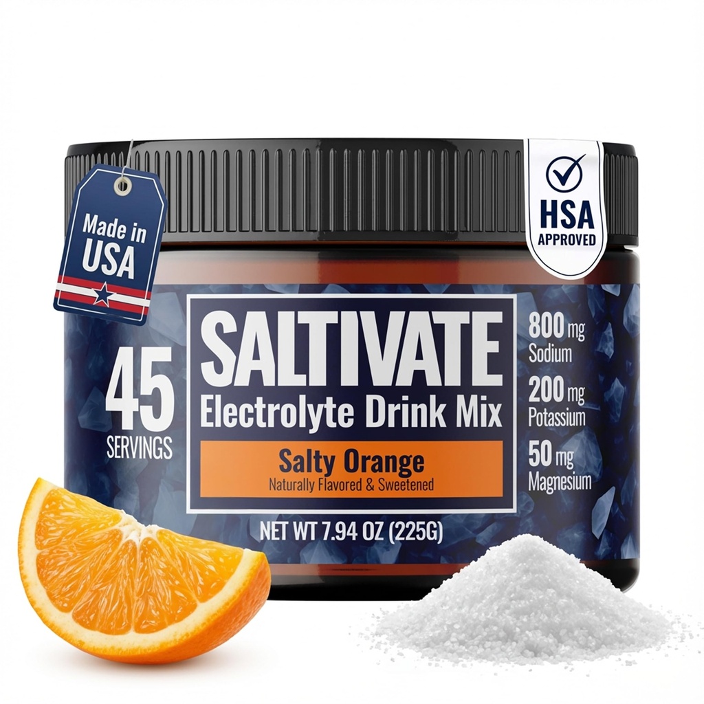 Zero Sugar Electrolyte Powder Dex124; Salty Orange Hydration (med Stevia) Dex124; High Sodium Kalium Magnesium Electrolytes for Fasting, POTS, Sweat Recovery