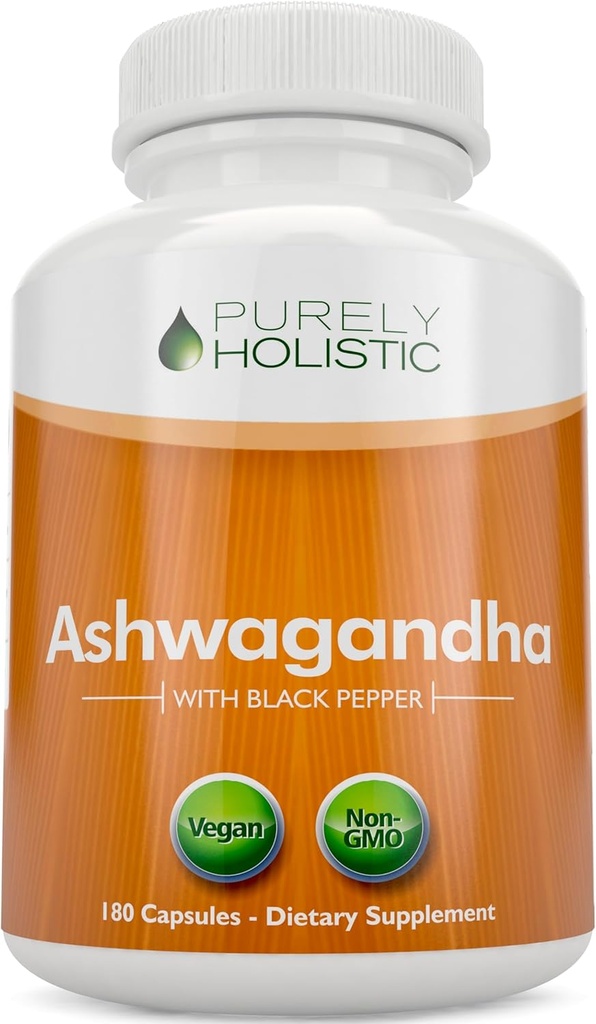 Rent Holistisk Organisk Ashwagandha 1300mg - 180 Veganske Kapsler - 650mg Ashwaganda per Capsule - 3 Måneders Tilgang - Høj Styrke Ashwaganda Root Uddrag med sort peber