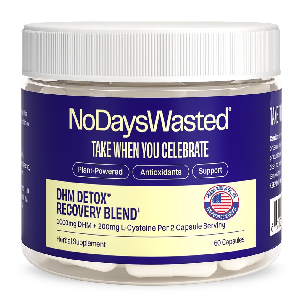 No Days Wasted DHM Detox, 60 Capsules (30 Servings) - Jar - Take During Evening for Better Next Day and Recovery