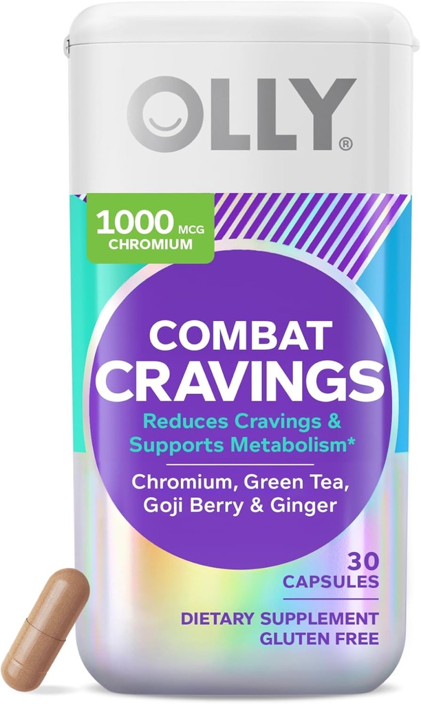 OLLY Combat Cravings, Metabolisme & Energi Support, 1000 mcg Chrom, Green Tea, Goji Berry, Ginger - 30 Greve