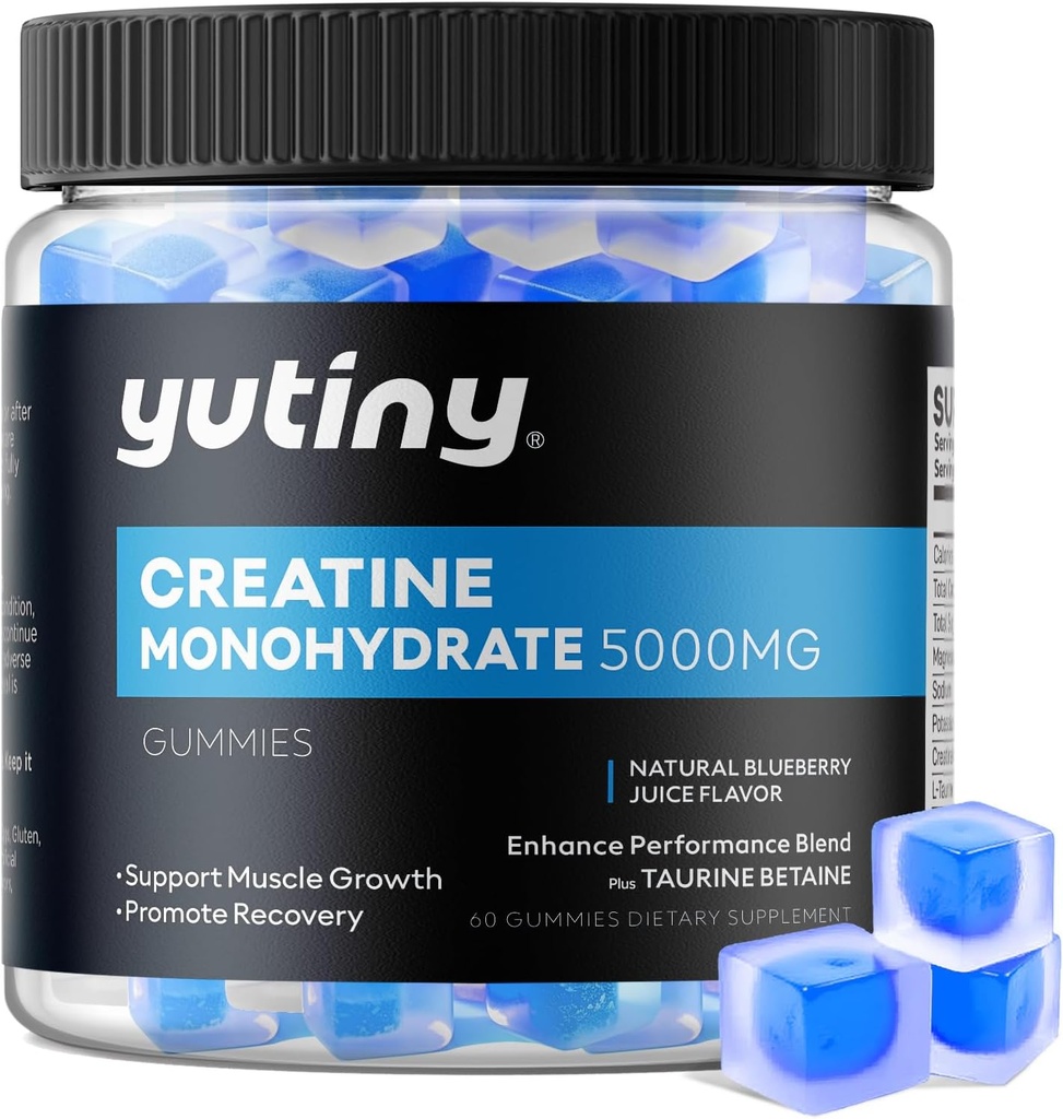 Creatin monohydrat Fyldt Gummies, Creatin monohydrat tygger til mænd og kvinder, ekstra styrke for muskelvækst, blåbær flavor, 60 tyggetabletter, 1 måned Tilgang