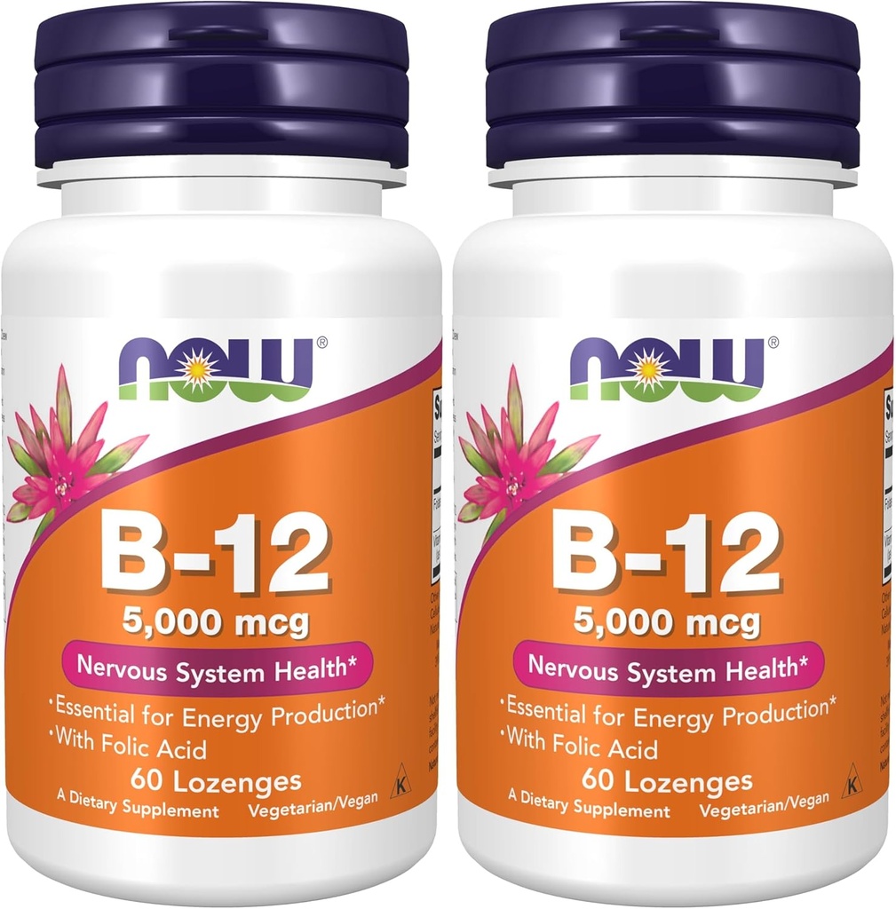 NU Kosttilskud, vitamin B- 12 5.000 mcg, med folinsyre, nervesystem sundhed *, 60 Lozenges (pakke med 2)