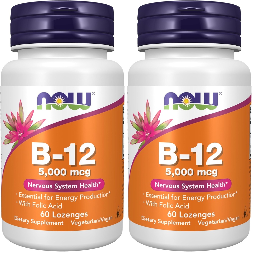 NU Kosttilskud, vitamin B- 12 5.000 mcg, med folinsyre, nervesystem sundhed *, 60 Lozenges (pakke med 2)