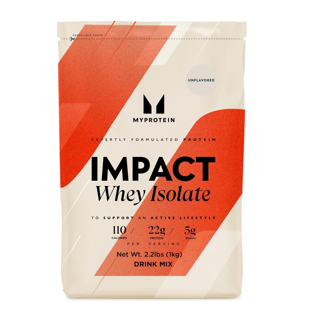 Myprotein Impact Whey Protein Isolate, 2.2 Lbs (40 Servere) Unflavored, 22g Protein, 3.5g Glutamin & 4.5g BCAA Per Servering, Rystes for muskel Styrke & Inddrivelse