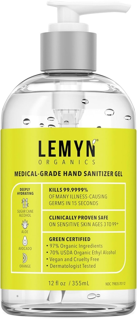 Medical Grade Hand Sanitizer Gel - 97% Økologisk Gel 124; 70% USP Ethyl Alkohol Flaske med pumpe