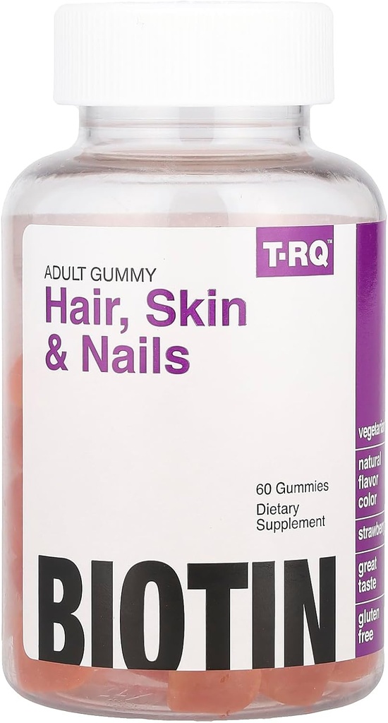 T.RQ Hår, Hud og negle Gummy Kosttilskud, Naturlige Jordbær, 60 Greve