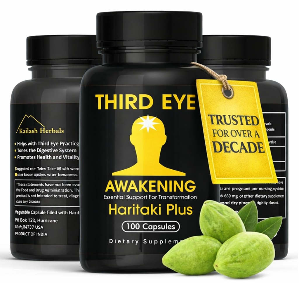 Tredje øje Awakening - Organic Haritaki Capsules- Kailash Herbals- 100 Capsules- 650 mg Each- Terminalia chebul- Vegan