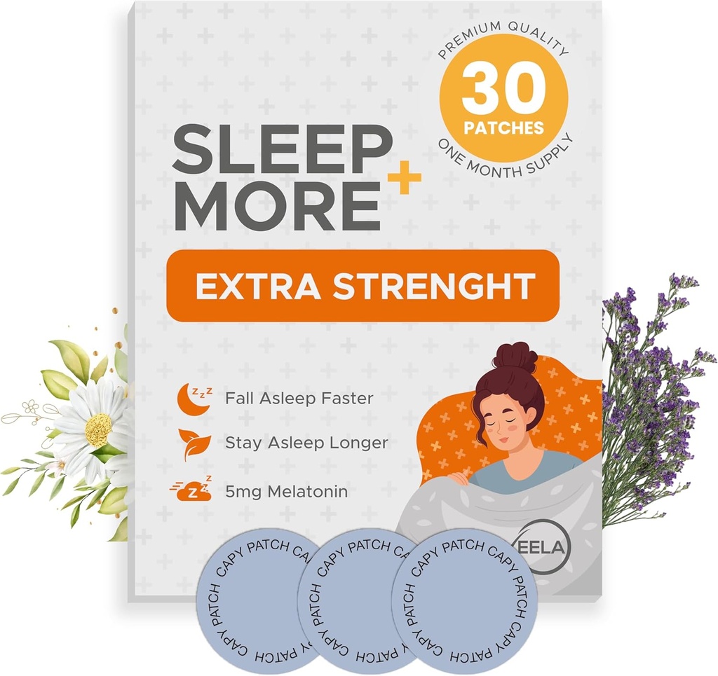 Soveplastre Ekstra styrke for voksne - 5 mg melatonin Patch med GABA, Magnesium & Valerian Root - Soveanordning til søvnløshed, afslapning og reduktion af træthed - Slow Aid Slow Release - 30 plastre