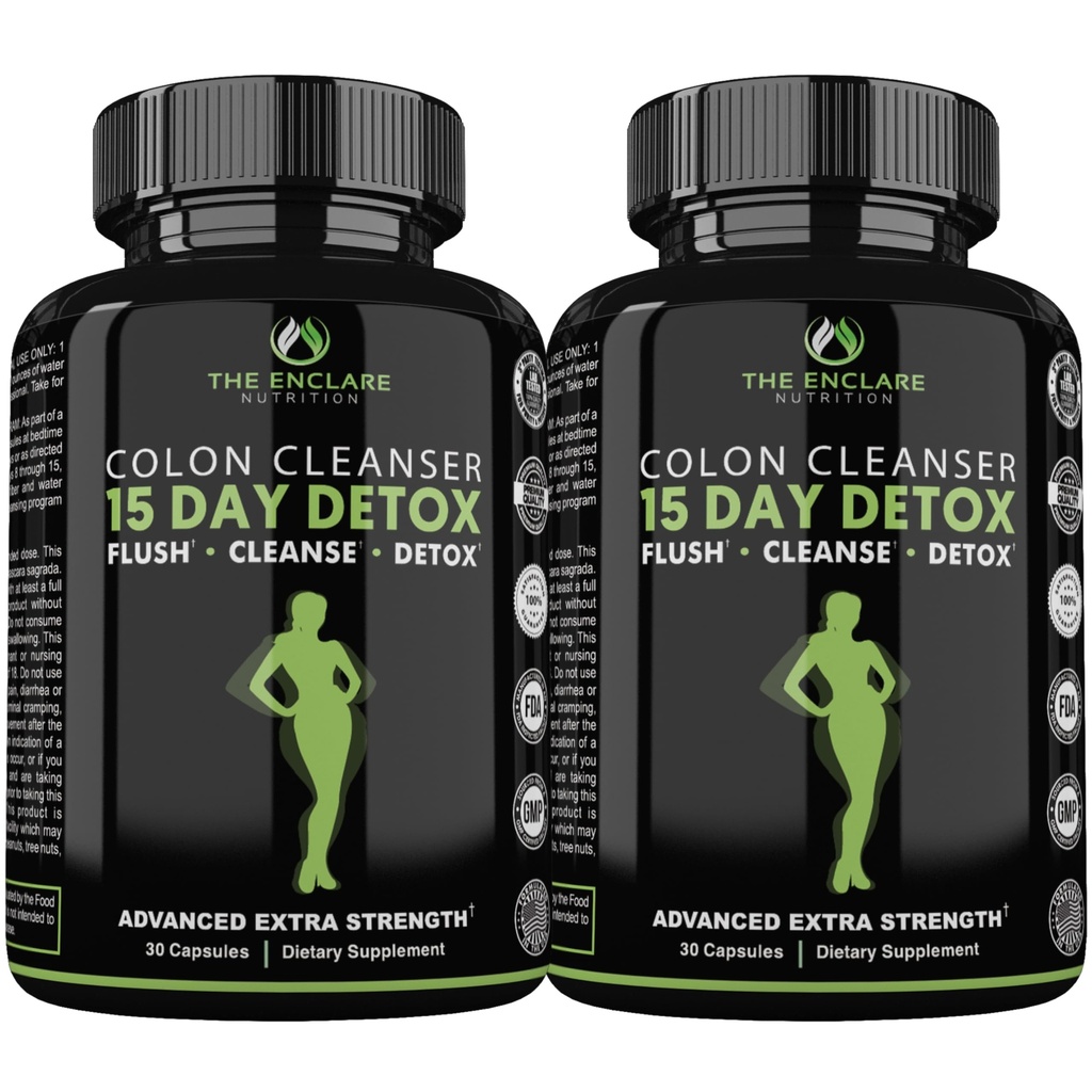 ENCLARE NUTRITION 15 Dag Detox Rengøring for vægttab. Avanceret Gut Support til kvinder & mænd. Colon Rense Laxatives for Forstoppelse & Bloating Relief. Gut Cleanse Probiotic Diet Pills 60ct (2)