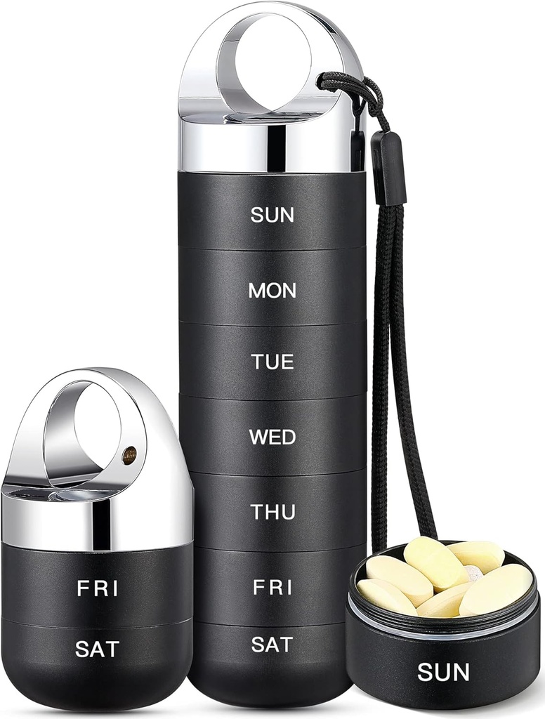 Zannaki Metal Travel Pill Organizer, Transportable Vandtæt Ugentlig Pill Box, Stor Aluminium Alloy Pill Case Container, BPA Gratis 7 dag Daglig Medicin Organizer Holder for Vitamin, Fiskeolie, tillæg