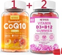 NEVISS Sugar- Free CoQ10- 250 mg fyldte gummier, 60Cts + Vegan Vitamin D3 5000IE & Methyl B12 1000mcg gummier, 120Cts