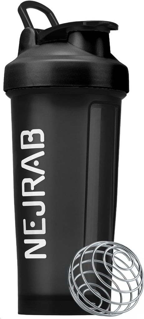 Protien Shaker Flaske med Wire Whisk Ball, Blender Flasker til Protien Mixes, Protein Shaker Cup, 28-Ounce, Protein Shaker Flaske, Protein Shake Flaske (sort), Medium, NJB 28-Oz