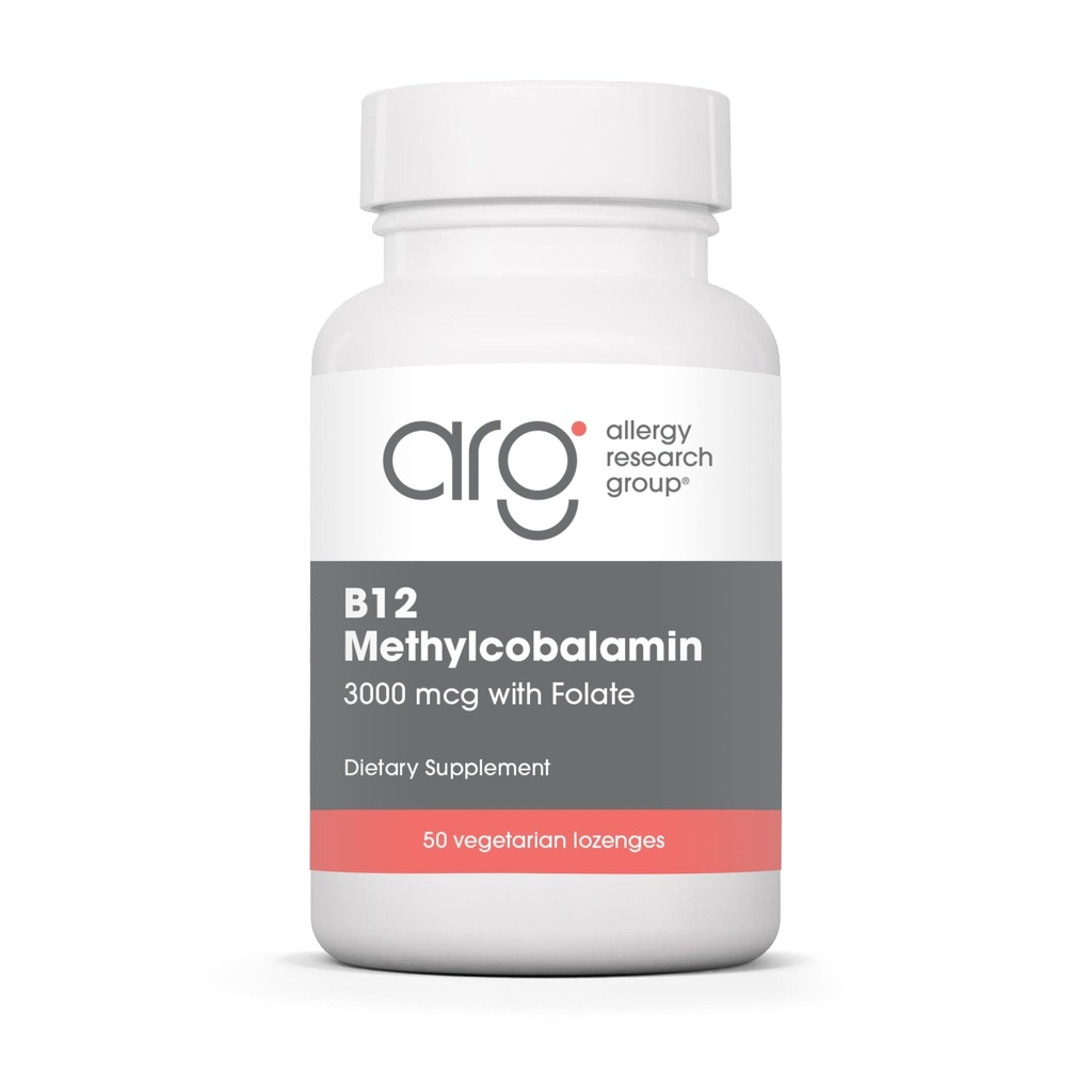 Allergy Research Group B12 Methylcobalamin Supplement - Vitamin B12 og Folate, med 400mcg folinsyre, Pure, Vegetarisk Lozenges - 50 Greve