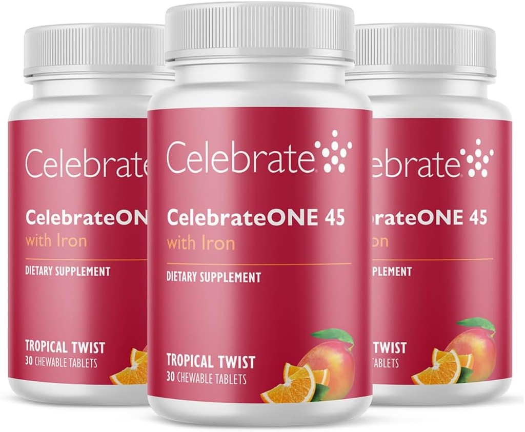 Celebrate Vitaminer CelebrateONE 45 Chewables, 45mg Jern - En gang daglig Bariatric Multivitamin, Essential Vitaminer & Minerals - Gastric bypass & Sleeve Gastrectomy Supplement - Tropisk (90 tabletter)