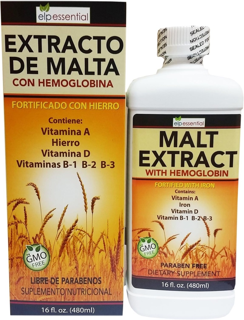 Extracto de Malta Con Hemoglobina Fortificado con Hierro 16oz (450 ml)