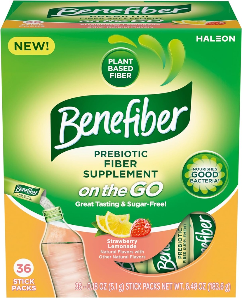 Benefiber Fiber Supplement, Strawberry Lemonade, On the Go Stick Packs, 36 Greve