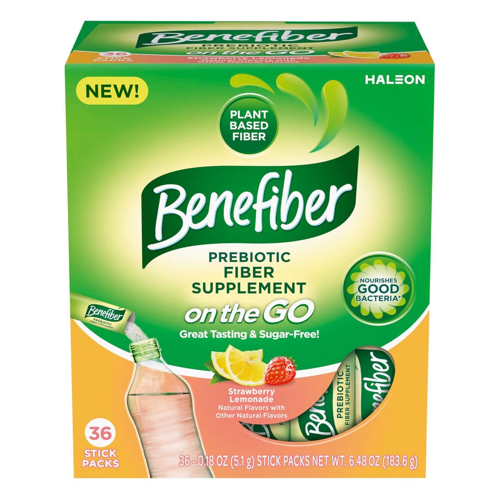 Benefiber GLP-1 Friendly Fiber Supplement, Strawberry Lemonade, On the Go Stick Packs, 36 Count