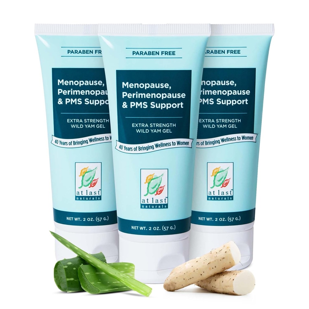 Ved sidste Naturals Wild Yam Gel ekstra styrke Menopause Relief, Perioopause Support og PMS Relief, kan hjælpe med naturligt at reducere varme blinker (2 oz, 3 Pack)