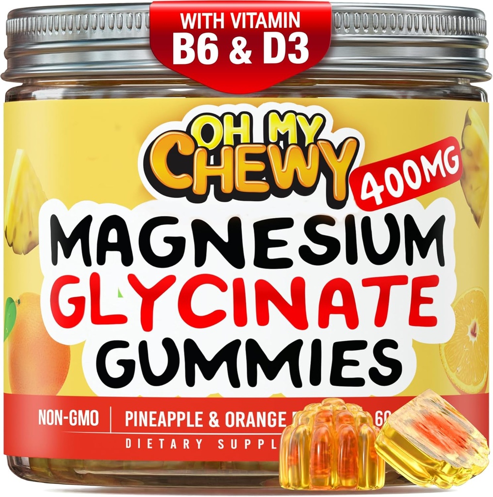 Center- fyldt Magnesium Glycinate Gummies 400MG - Høj Absorption for børn, Teens & Voksne - Supplement til søvn, rolig & muskelafslapning med B6 & D3 - Gluten Free & Vegan Friendly - 120 Greve