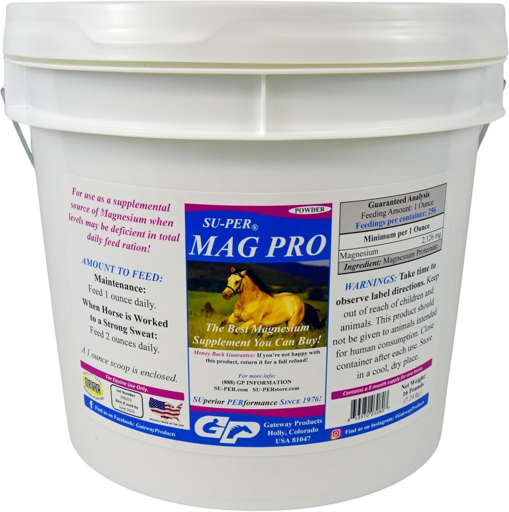 SU- PER Mag Pro Horse Calming Supplement - Support Normal Opførsel & Calming Effect - Magnesium supplement til heste - 16 Pund, 8 Måned Supply