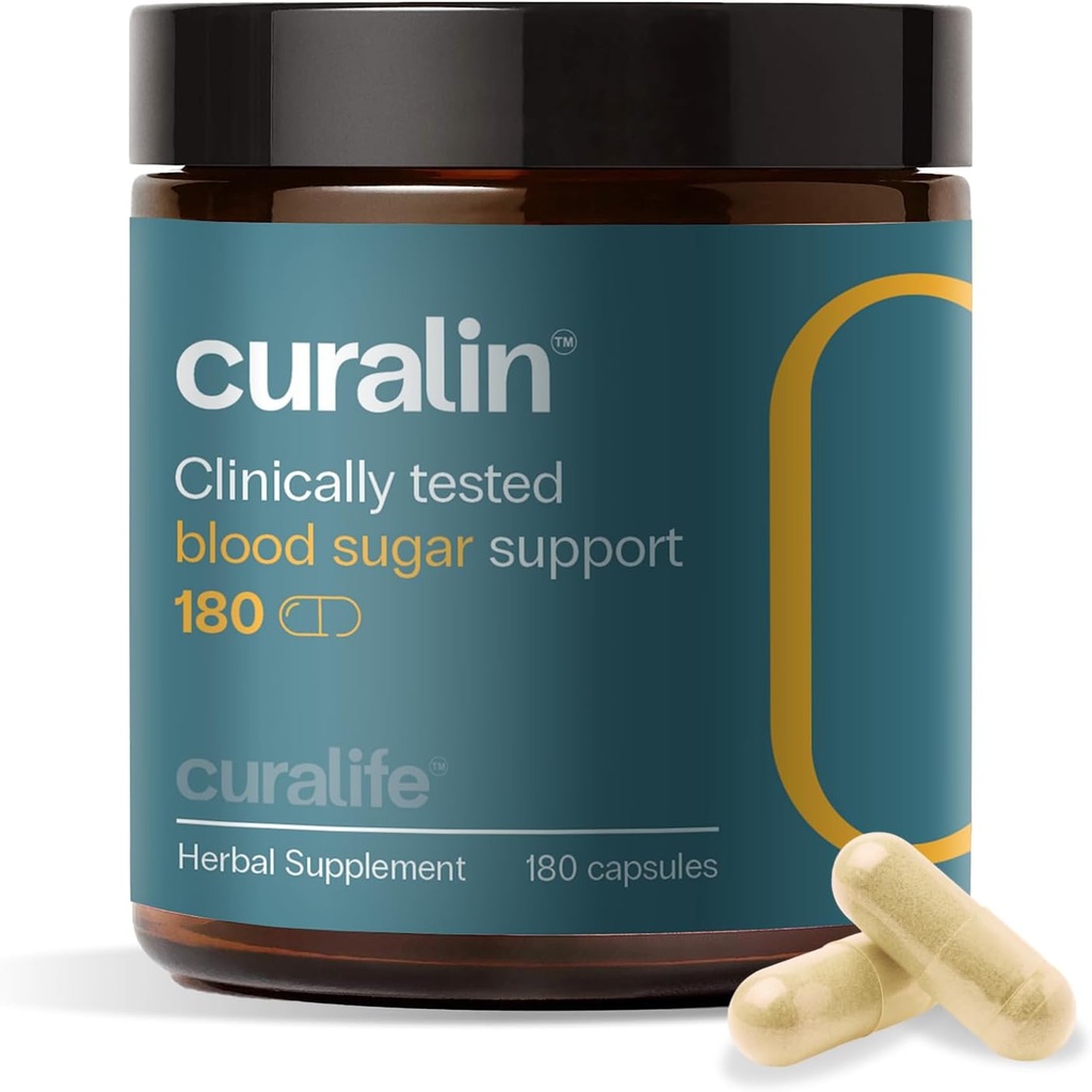 Curalin Blood Sugar Complex Supplement | 9 Natural Herbs, Cinnamon, Turmeric, Gymnema Sylvestre, Bitter Melon | Support Balanced Sugar, Metabolism & Energy, Curb Cravings | 180 Capsules