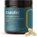 Curalin Blood Sugar Complex Supplement: 124; 9 Naturlige urter, kanel, gurkemeje, Gymnema Sylvestre, Bitter Melon; Balanceret sukker, Metabolisme & Energi, Curb Cravings; 124; 180 Kapsler