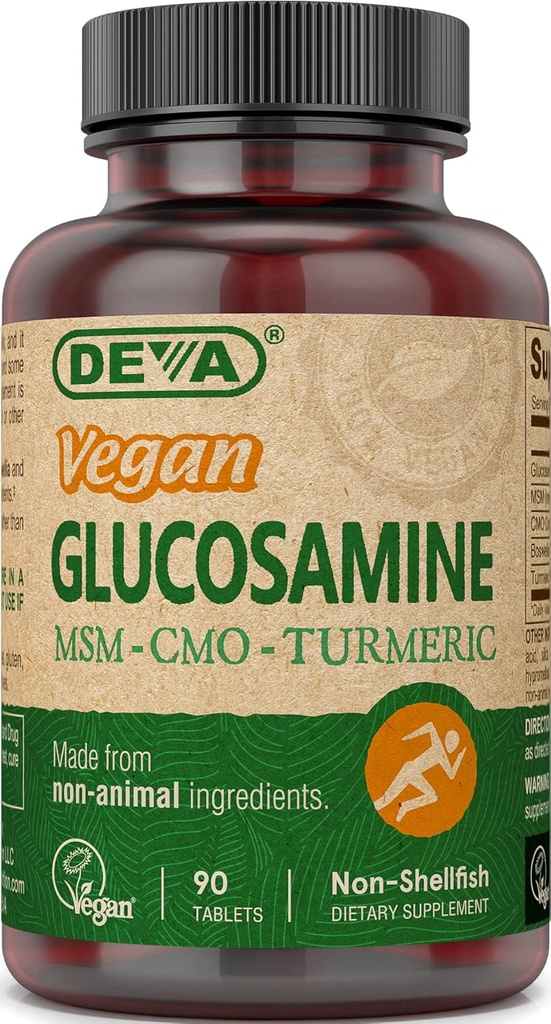 DEVA Vegan Glucosamine MSM & CMO, CMO, Gurkemeje Extract, Boswellia Extract med ikke animalske ingredienser, 90 tabletter