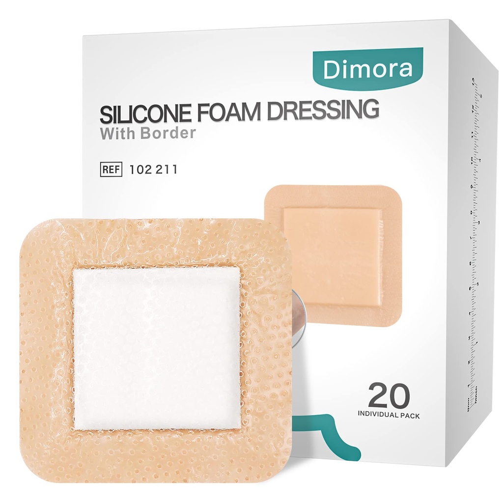 Dimora Silicone Skum Klædning med kant 20 Pack Klædning 4 "x4" Vandtæt Sår Klædning Bandage til Sårpleje