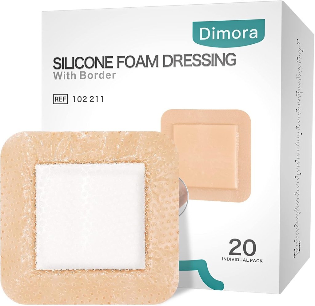 Dimora Silicone Skum Klædning med kant 20 Pack Klædning 4 "x4" Vandtæt Sår Klædning Bandage til Sårpleje