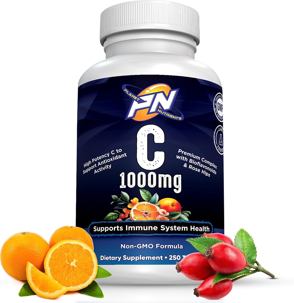 C 1000mg - højpotens C-vitamin med bioflavonoider og rosenhyper til immunsystemet - 250 kapsler