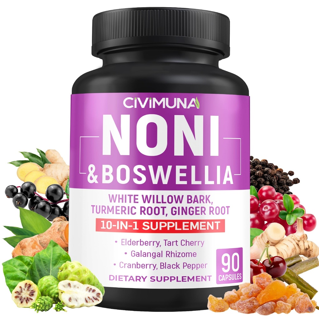 Noni kapsler med Boswellia, hvid Willow Bark, gurkemeje, ingefær rod og mere - 90 kapsler til 3 måneder levering