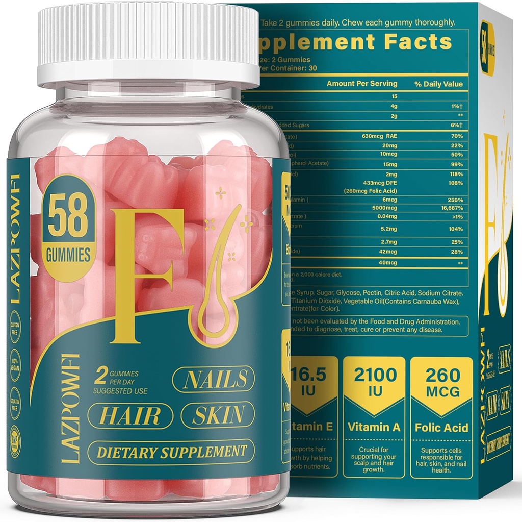 Biotin gummies for hår, hud og negle - hårvitaminer til mænd og kvinder, 10,000mcg Max Strength Vitamin B7 til hårvækst og stærkere negle, 203